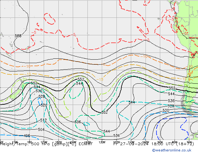 Height/Temp. 500 hPa ECMWF Fr 27.09.2024 18 UTC