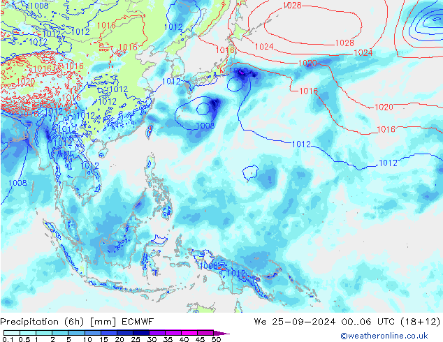 Precipitation (6h) ECMWF We 25.09.2024 06 UTC