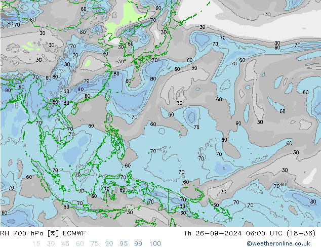 RH 700 hPa ECMWF Th 26.09.2024 06 UTC