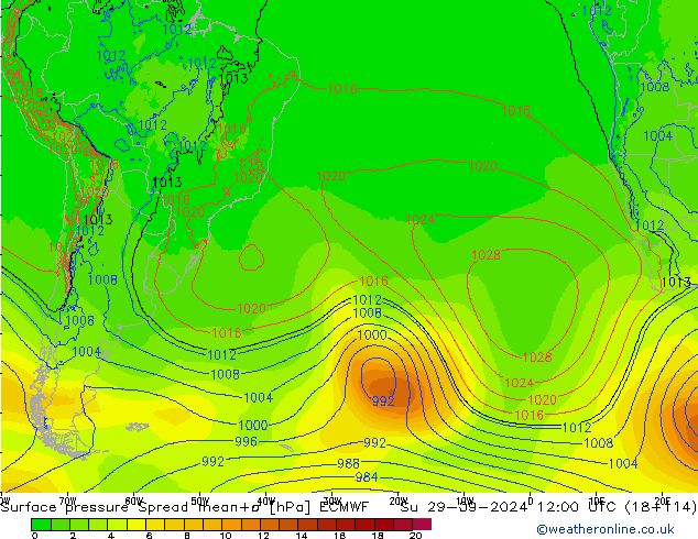 приземное давление Spread ECMWF Вс 29.09.2024 12 UTC