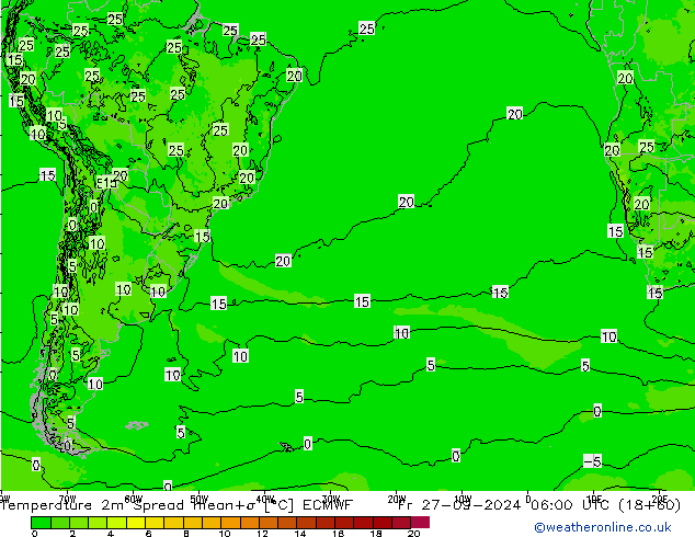 Temperature 2m Spread ECMWF Fr 27.09.2024 06 UTC