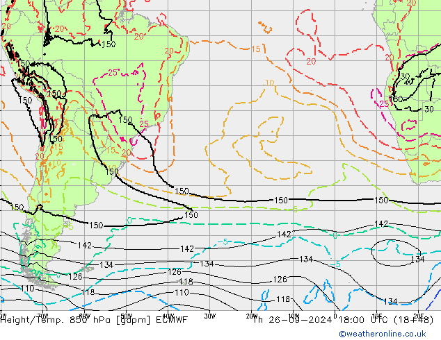 Height/Temp. 850 hPa ECMWF Th 26.09.2024 18 UTC