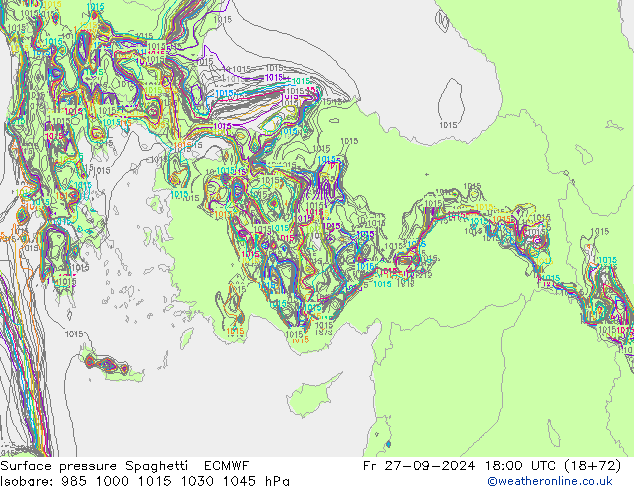 Surface pressure Spaghetti ECMWF Fr 27.09.2024 18 UTC