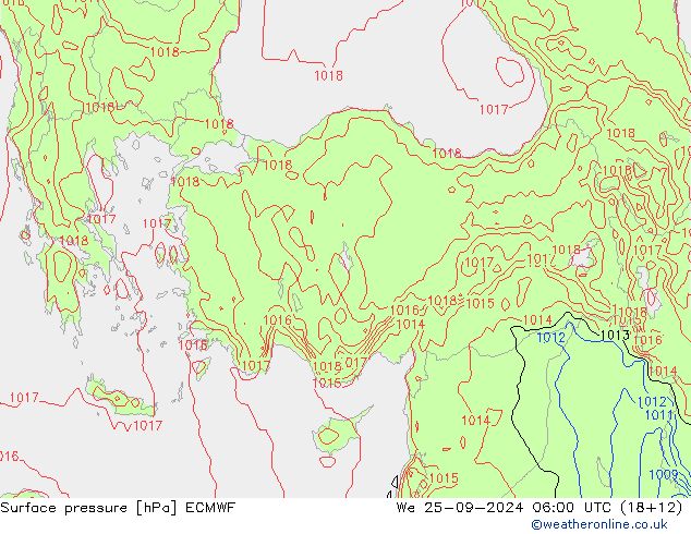 Presión superficial ECMWF mié 25.09.2024 06 UTC