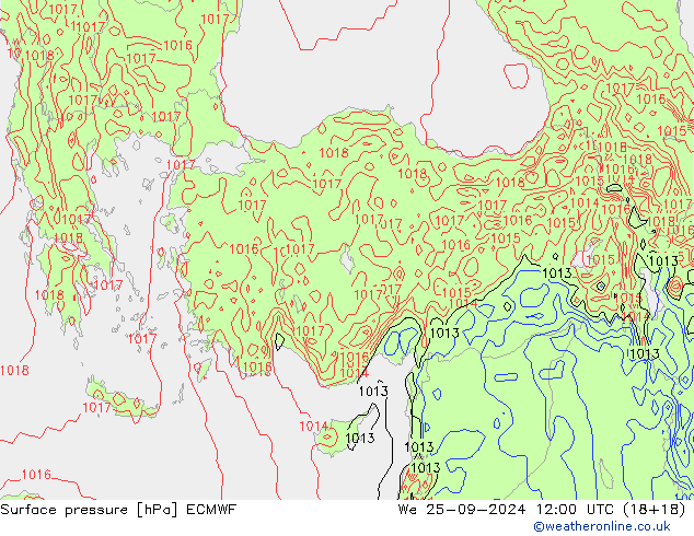 Surface pressure ECMWF We 25.09.2024 12 UTC