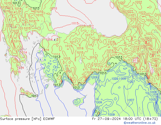 Luchtdruk (Grond) ECMWF vr 27.09.2024 18 UTC