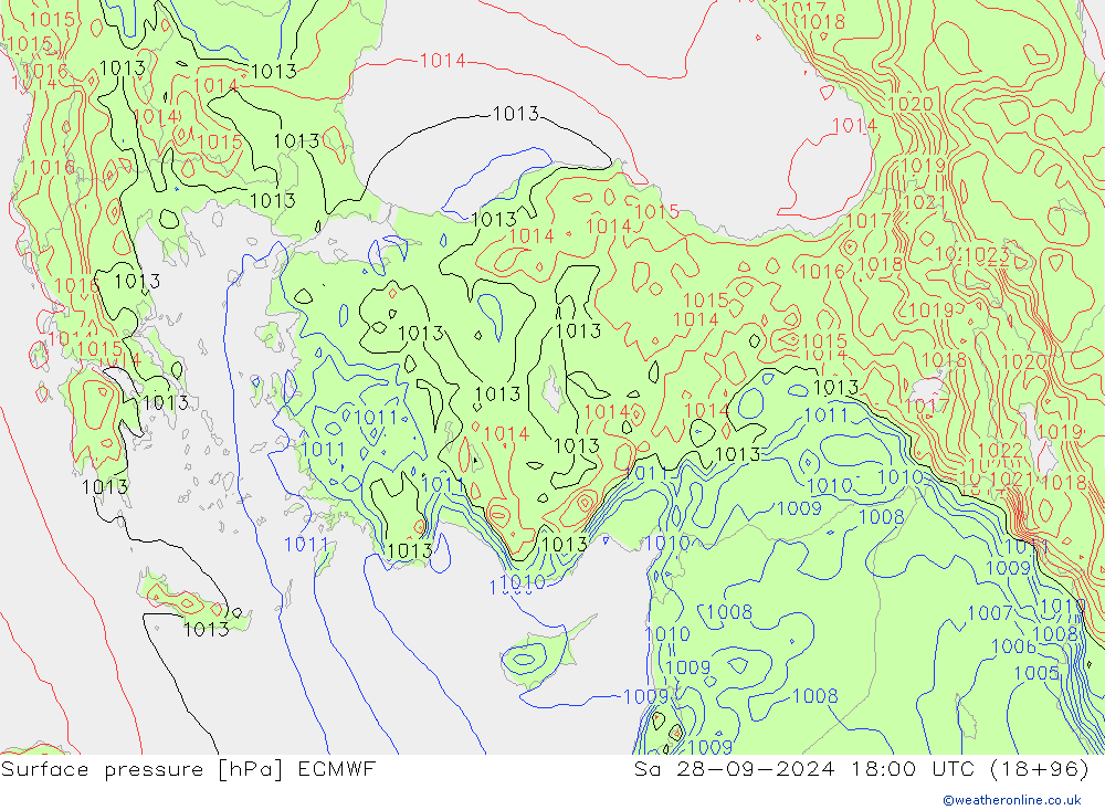 Surface pressure ECMWF Sa 28.09.2024 18 UTC