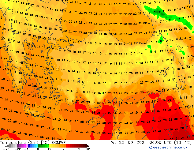 Temperatura (2m) ECMWF Qua 25.09.2024 06 UTC