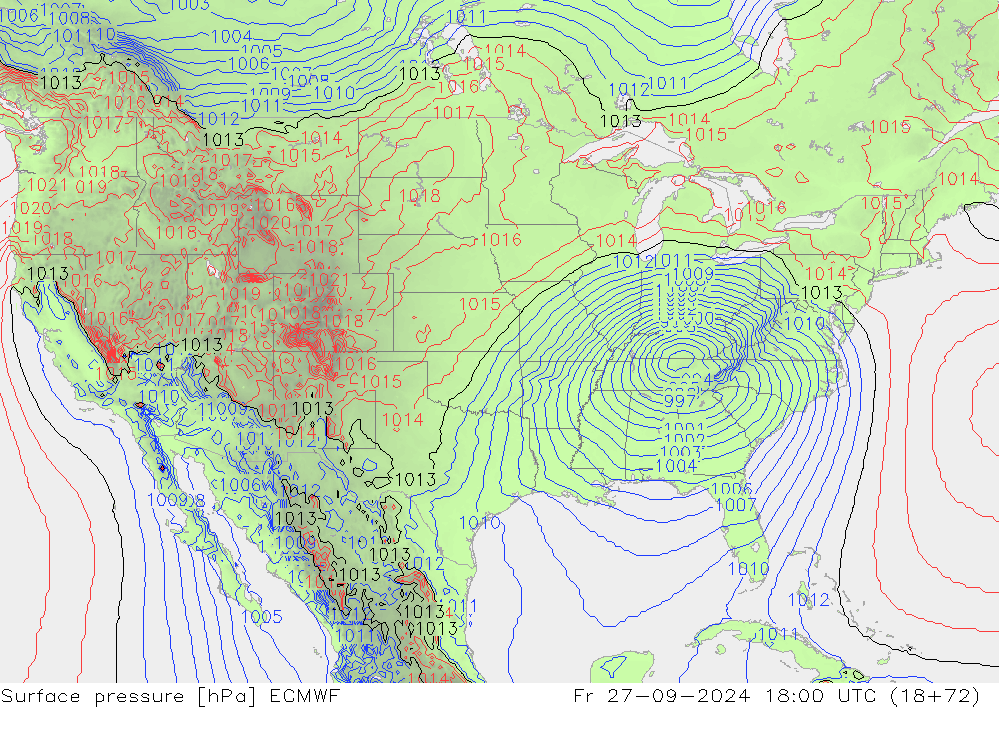 Surface pressure ECMWF Fr 27.09.2024 18 UTC