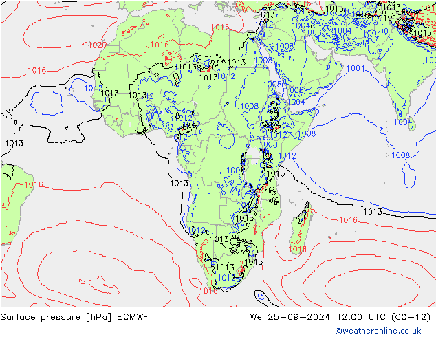 Surface pressure ECMWF We 25.09.2024 12 UTC