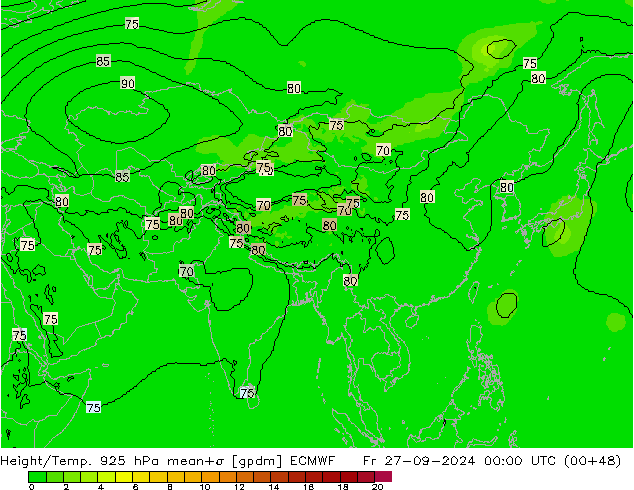 Yükseklik/Sıc. 925 hPa ECMWF Cu 27.09.2024 00 UTC