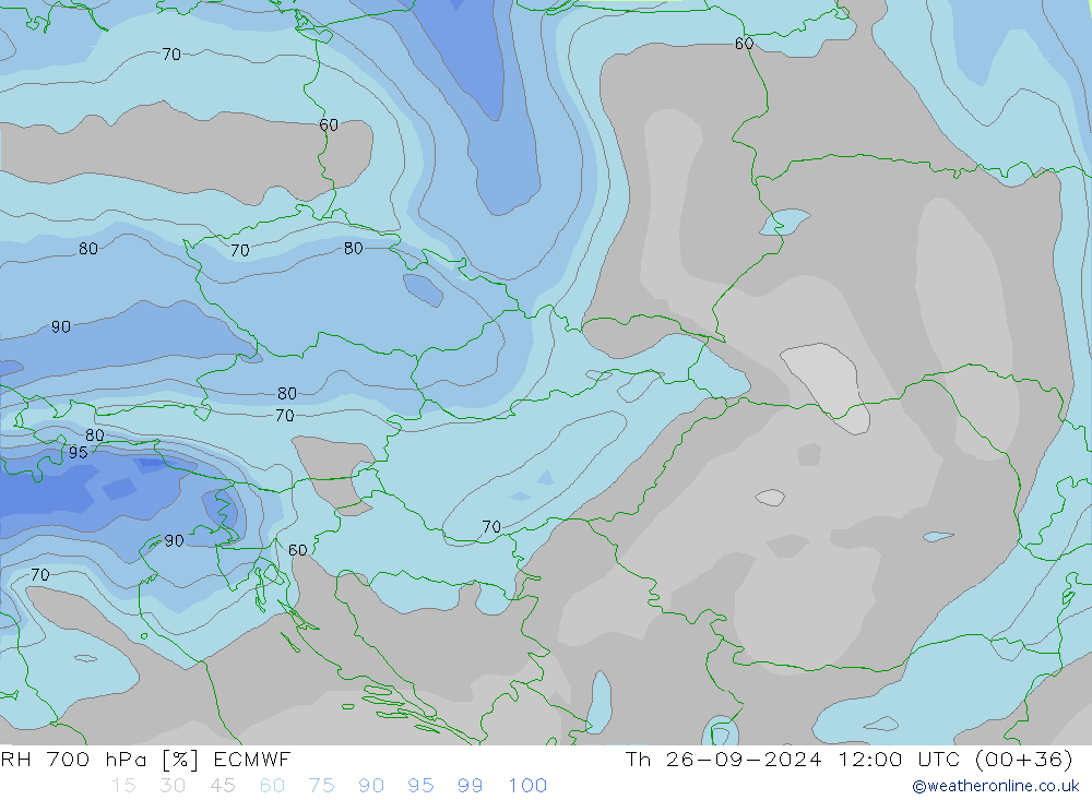 RH 700 hPa ECMWF czw. 26.09.2024 12 UTC