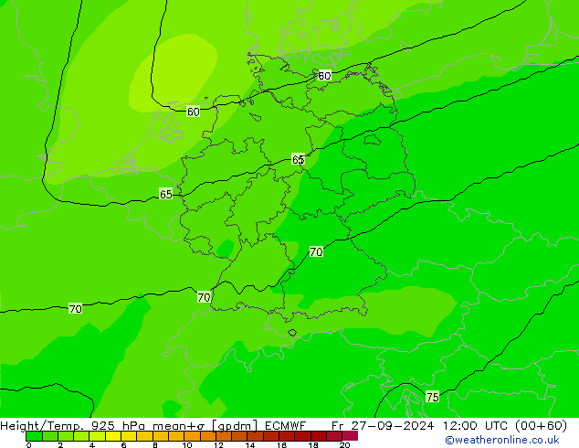 Height/Temp. 925 hPa ECMWF Fr 27.09.2024 12 UTC