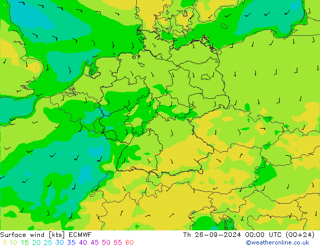 ветер 10 m ECMWF чт 26.09.2024 00 UTC