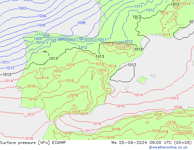 Surface pressure ECMWF We 25.09.2024 06 UTC