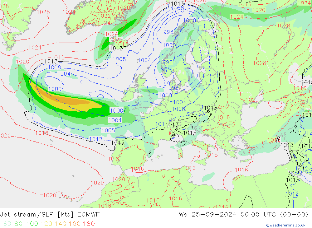 Courant-jet ECMWF mer 25.09.2024 00 UTC