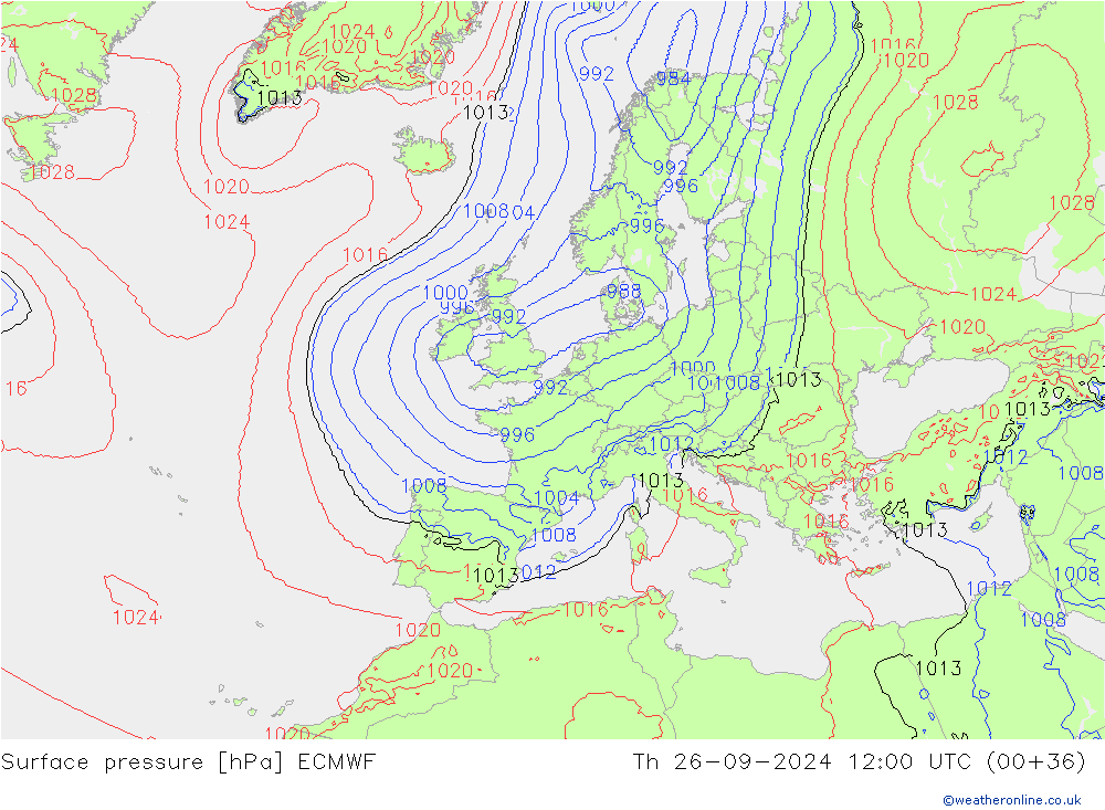 ciśnienie ECMWF czw. 26.09.2024 12 UTC