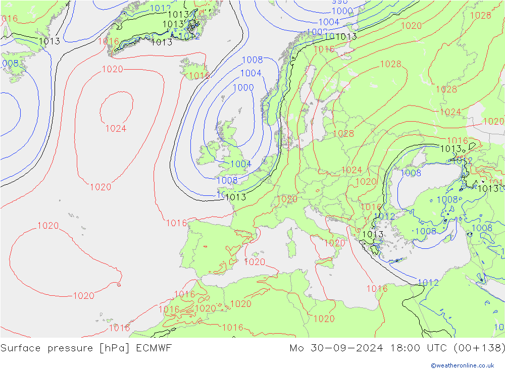 приземное давление ECMWF пн 30.09.2024 18 UTC