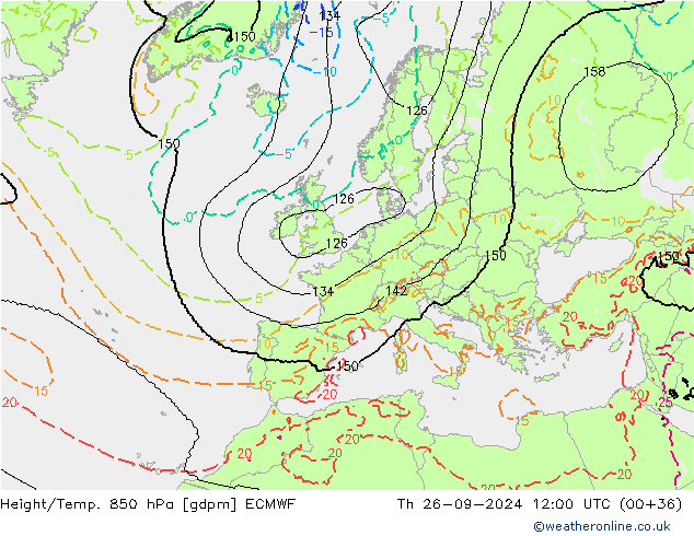 Height/Temp. 850 hPa ECMWF Čt 26.09.2024 12 UTC