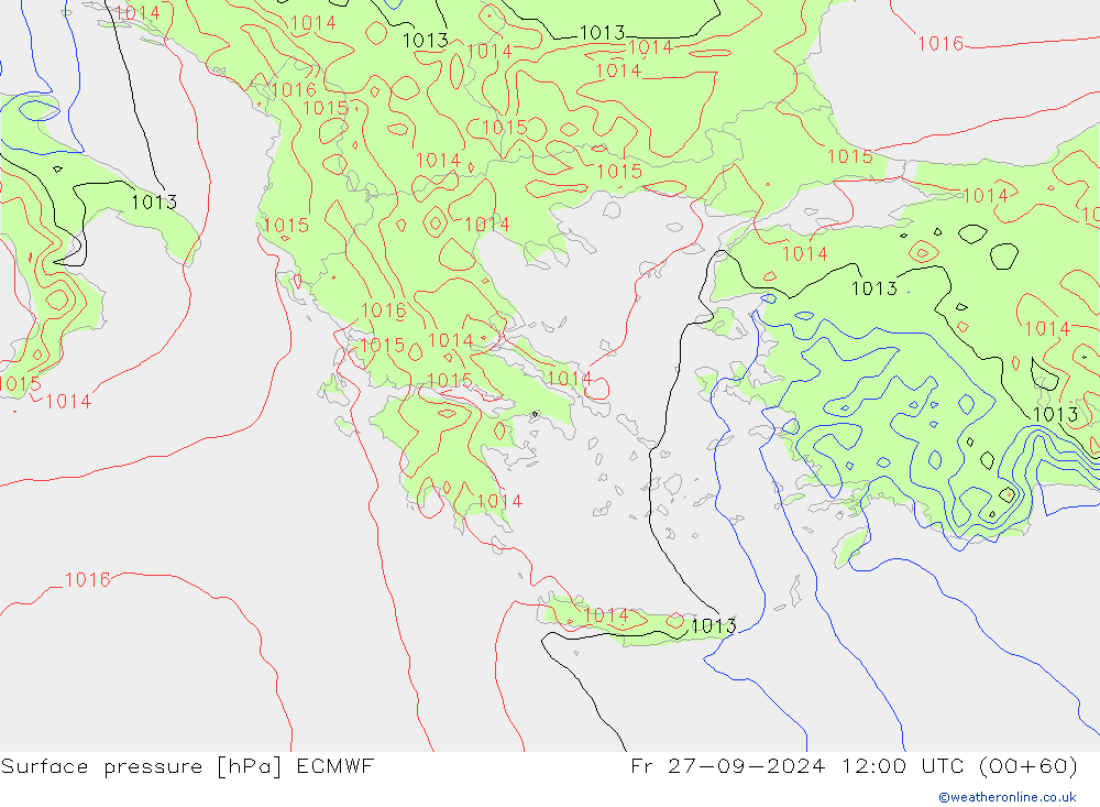 Presión superficial ECMWF vie 27.09.2024 12 UTC