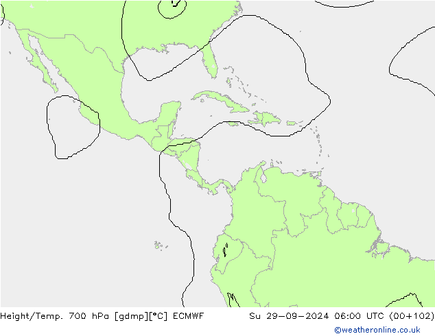 Height/Temp. 700 hPa ECMWF dom 29.09.2024 06 UTC