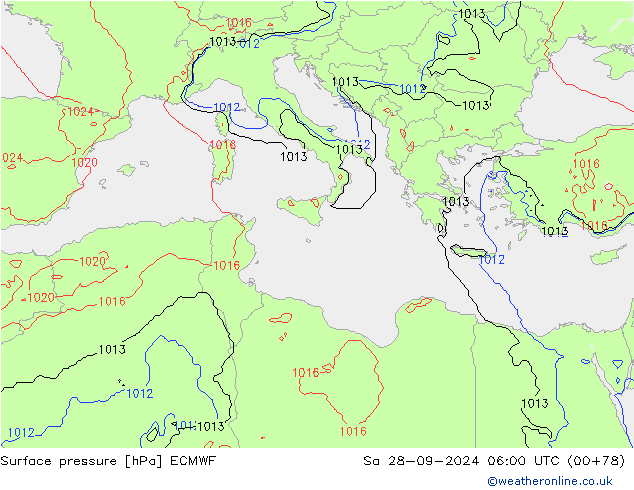 приземное давление ECMWF сб 28.09.2024 06 UTC