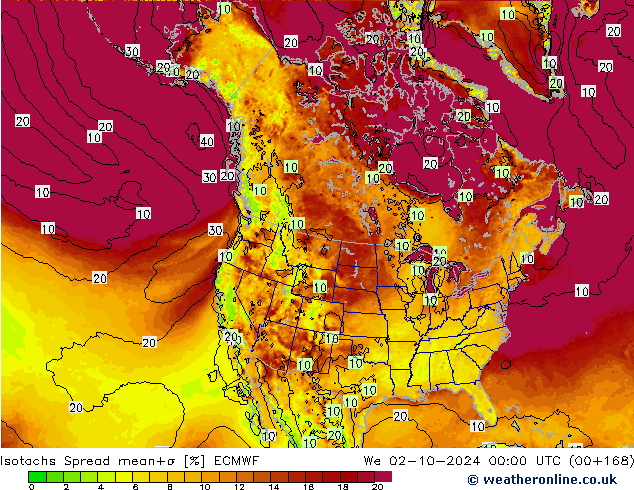 Isotachen Spread ECMWF Mi 02.10.2024 00 UTC