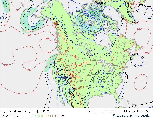 High wind areas ECMWF sáb 28.09.2024 06 UTC