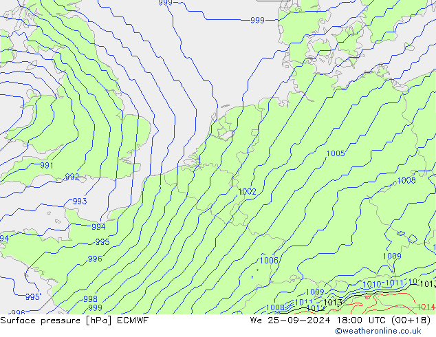 Surface pressure ECMWF We 25.09.2024 18 UTC