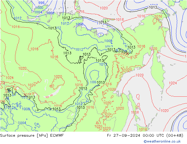 pressão do solo ECMWF Sex 27.09.2024 00 UTC