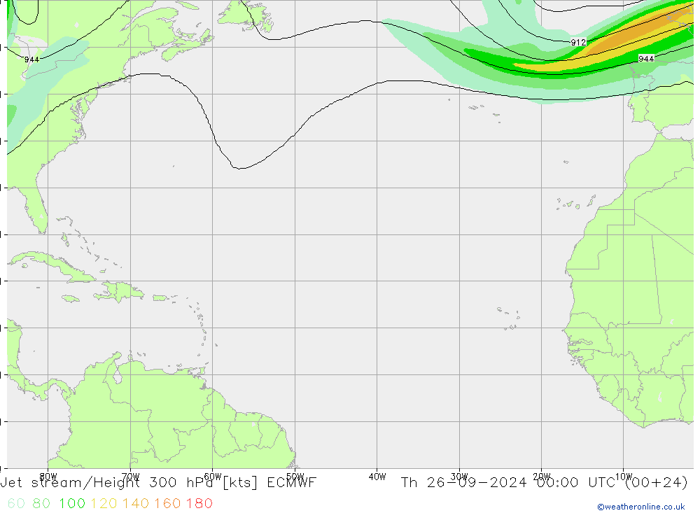 Jet stream ECMWF Qui 26.09.2024 00 UTC