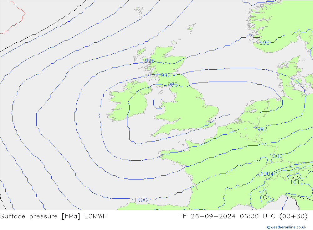 Surface pressure ECMWF Th 26.09.2024 06 UTC