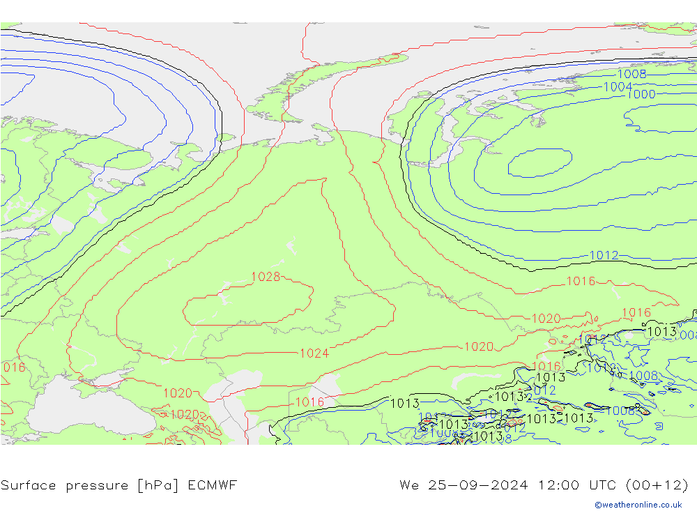 Surface pressure ECMWF We 25.09.2024 12 UTC