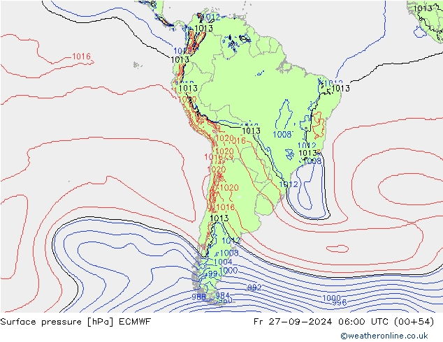 Presión superficial ECMWF vie 27.09.2024 06 UTC