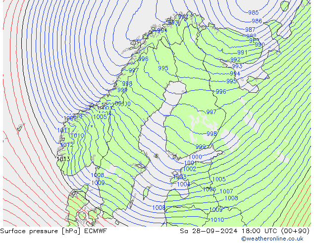 Atmosférický tlak ECMWF So 28.09.2024 18 UTC