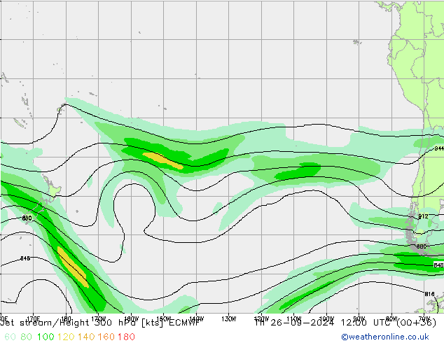 Jet stream/Height 300 hPa ECMWF Čt 26.09.2024 12 UTC