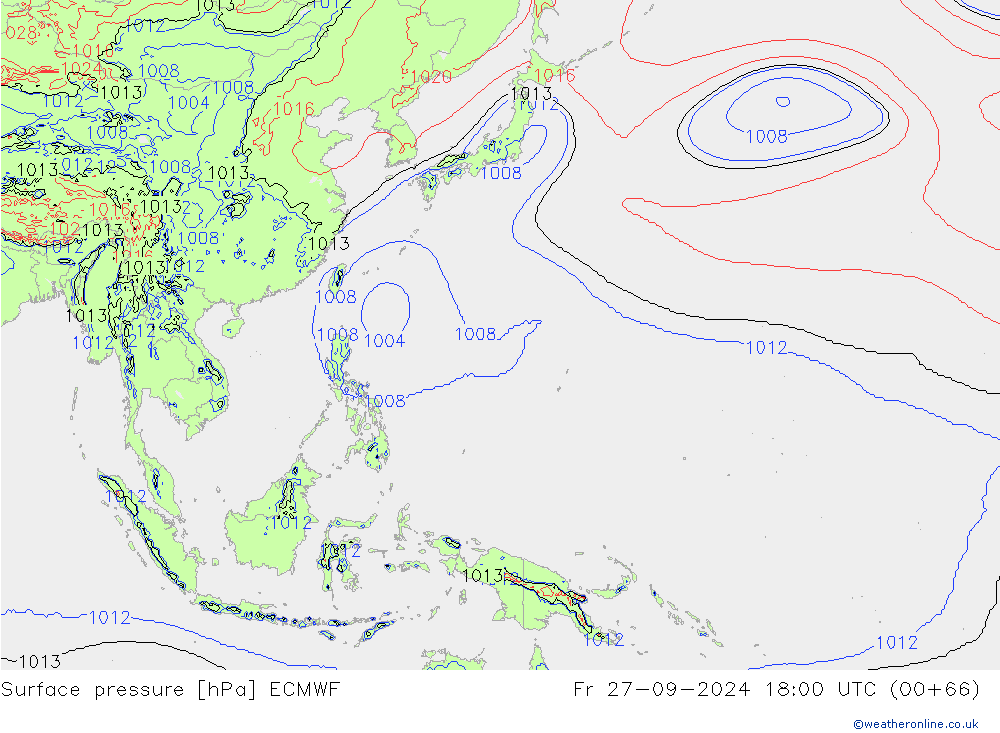 Presión superficial ECMWF vie 27.09.2024 18 UTC