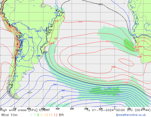 High wind areas ECMWF Ter 01.10.2024 00 UTC