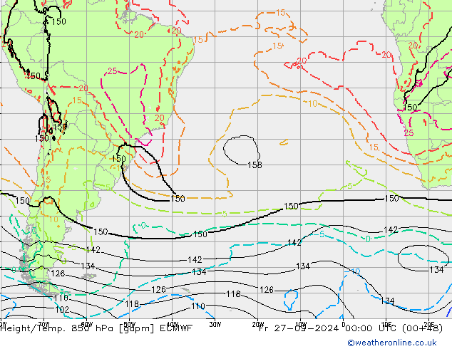 Height/Temp. 850 hPa ECMWF ven 27.09.2024 00 UTC