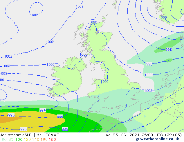 Jet stream ECMWF Qua 25.09.2024 06 UTC