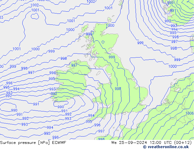 Surface pressure ECMWF We 25.09.2024 12 UTC