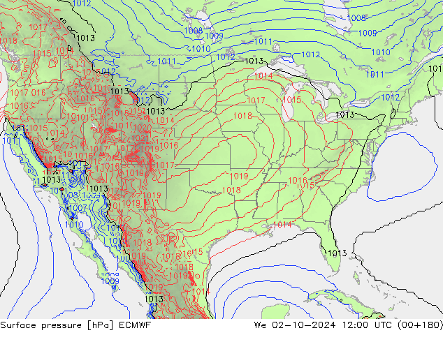 pressão do solo ECMWF Qua 02.10.2024 12 UTC