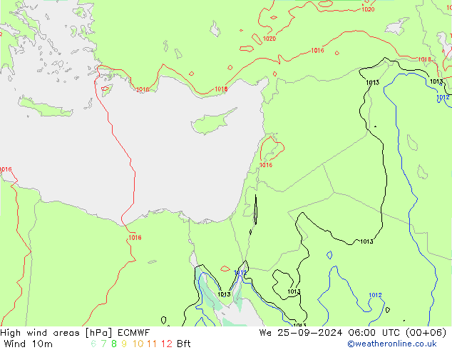 High wind areas ECMWF mer 25.09.2024 06 UTC