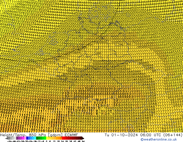 Height/Temp. 850 гПа ECMWF вт 01.10.2024 06 UTC