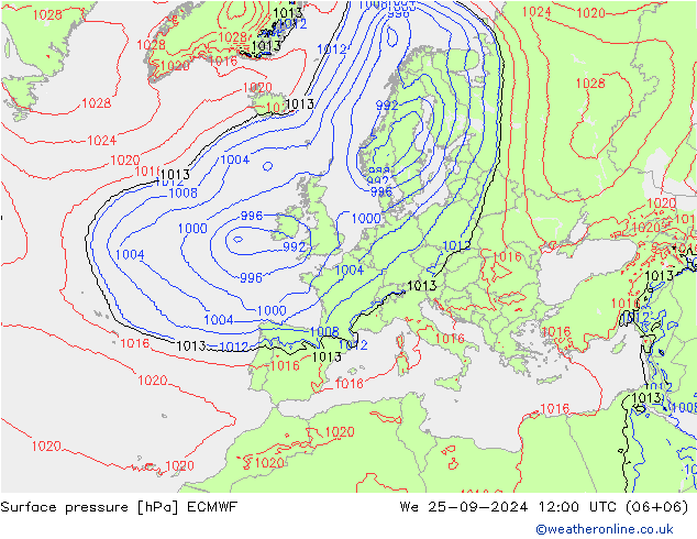 Presión superficial ECMWF mié 25.09.2024 12 UTC