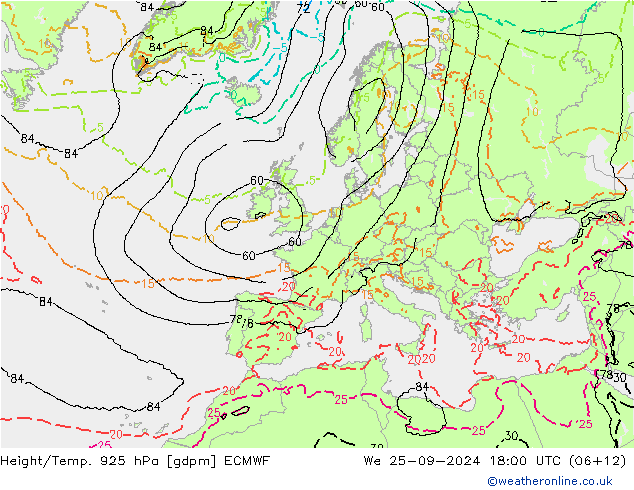 Yükseklik/Sıc. 925 hPa ECMWF Çar 25.09.2024 18 UTC