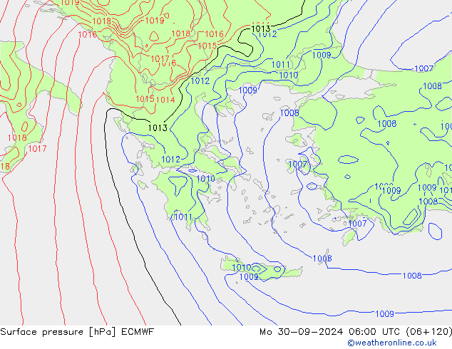 Surface pressure ECMWF Mo 30.09.2024 06 UTC