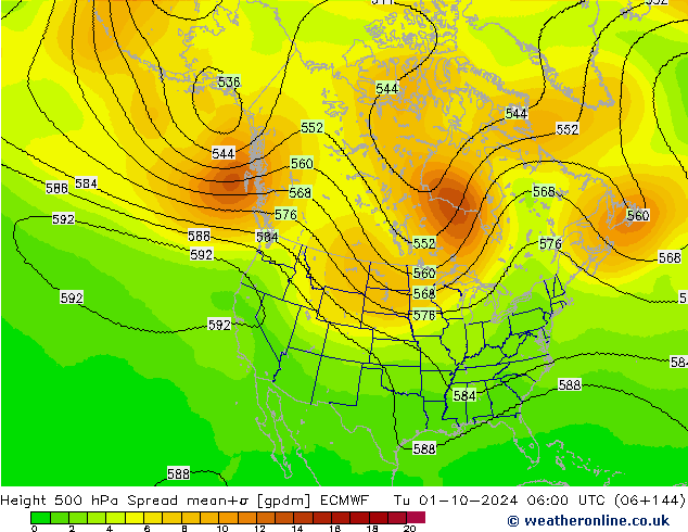 Height 500 hPa Spread ECMWF Tu 01.10.2024 06 UTC