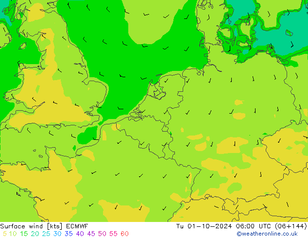 Vento 10 m ECMWF mar 01.10.2024 06 UTC