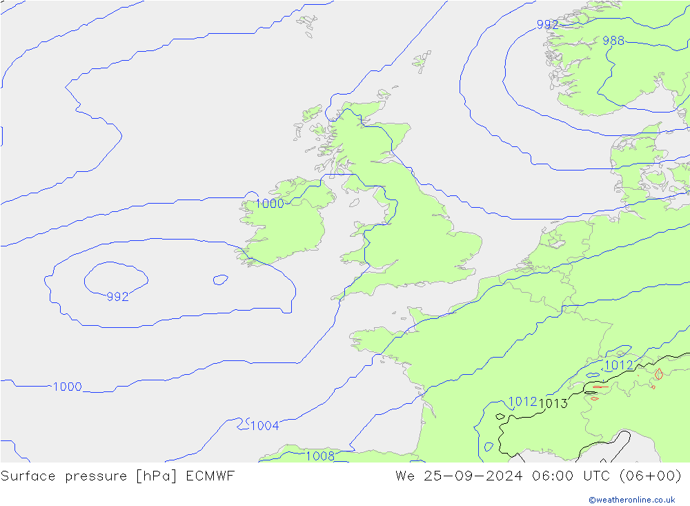 ciśnienie ECMWF śro. 25.09.2024 06 UTC